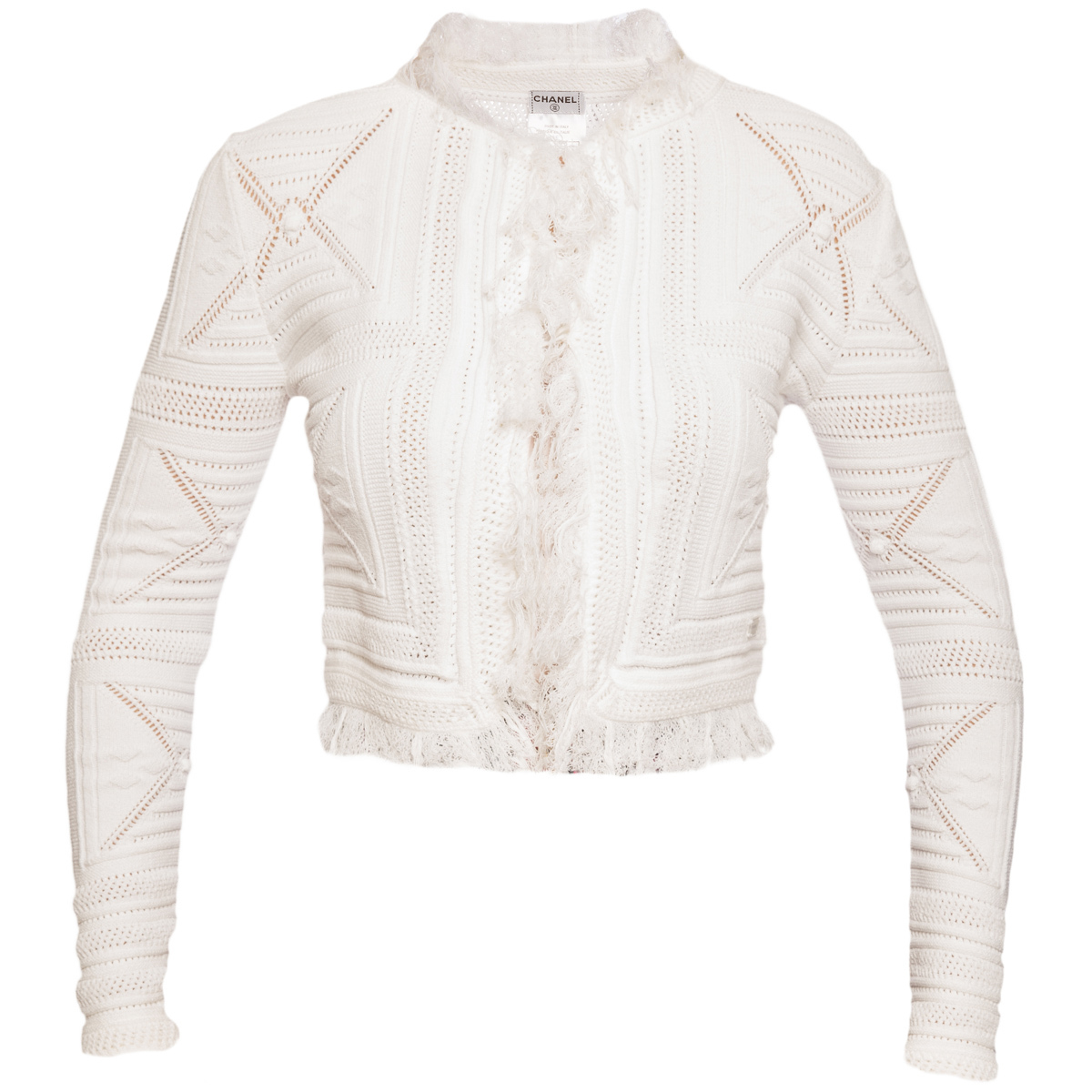 Красивый белый вязанный жакет от Chanel, 34 размер