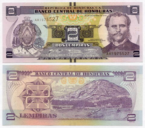 Банкнота Гондурас 2 лемпиры 2016 год AH1975527. UNC