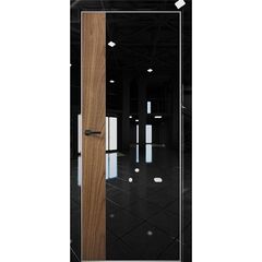 Купить Межкомнатная дверь глянец Pt 6 Платина crystall black алюминиевая кромка Al вставка орех пекан