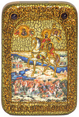 Инкрустированная икона князь Димитрий Донской 15х10см на натуральном дереве, в подарочной коробке