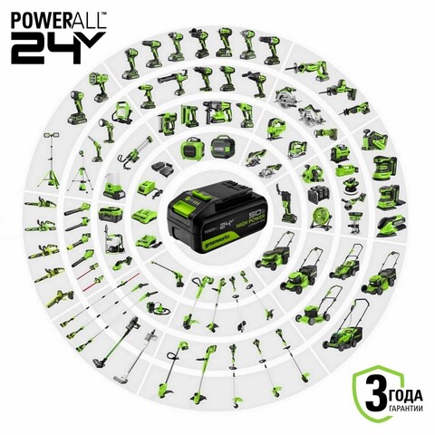 Газонокосилка аккумуляторная Greenworks GD24X2LM361, 2х24V, 36 см, бесщеточная, c 2хАКБ 4Ач и двойное ЗУ