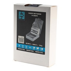 Набор метчиков однопроходных M3 -M12 HSS-G DIN352 (+ вороток, сверла) 15пр H-Tools 245004HT