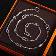 Колье сотуар длинное из неродированного серебра 925 пробы FARANDOL