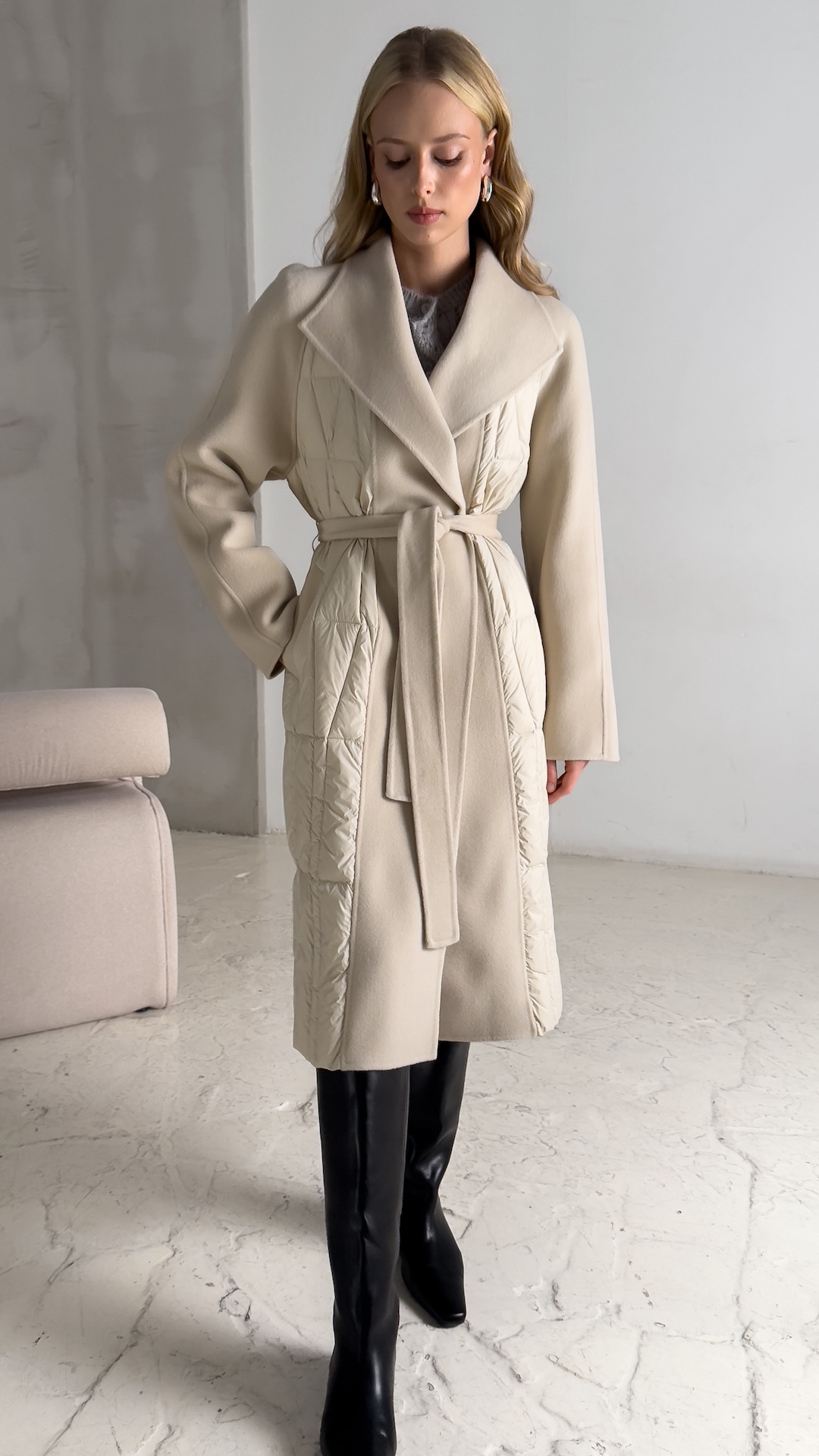 Пальто из шерсти и кашемира утеплённое утиным пухом