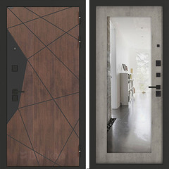 Входная металлическая дверь Бункер БН-14 Американский орех зеркальная вставка ФЛЗ-603 Бетон серый (светлый)