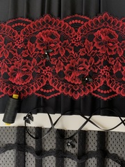 Кружево эластичное черное/ягодное 21 см