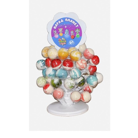 Карамель леденцовая Парад планетсо вкусом груши,пломбира,клубники,персика  на стойке 1кор*1бл*48шт, 35гр
