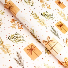 Упаковочная бумага глянцевая, Елочки и подарки, двухсторонняя, 0,7*1 м, 5 листов