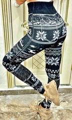 Тёплые лосины с начёсом женские, хлопок/бамбук, размер 44-52, цвет чёрно-белый, с рисунком