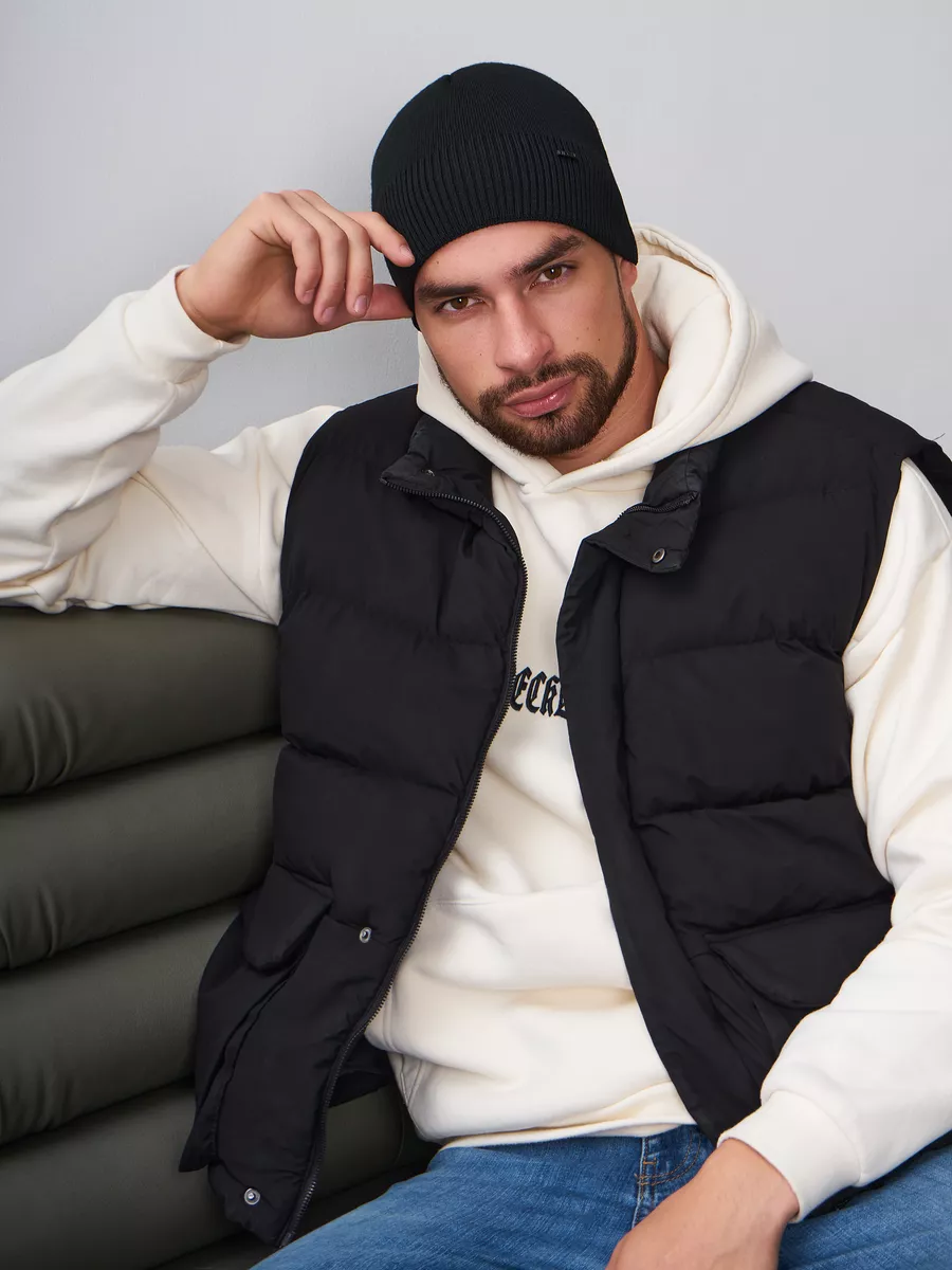 Шапка зимняя на флисе вязаная бини