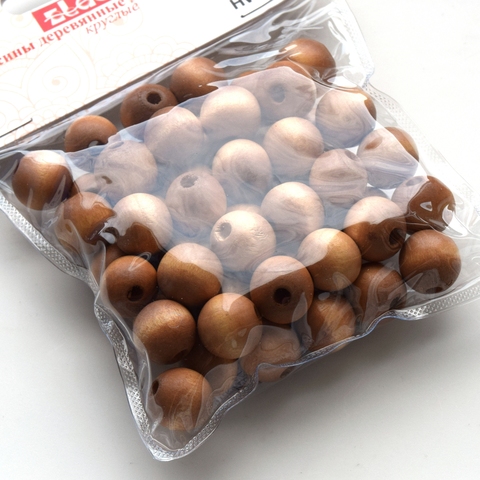 Деревянные бусины для рукоделия Zlatka, темное дерево, диаметр 14мм. Набор.