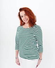 Купить женскую тельняшку ФПС - Магазин тельняшек.ру 8-800-700-93-18Тельняшка женская приталенная с рукавом 3/4 (зеленая полоса) в Магазине тельняшек