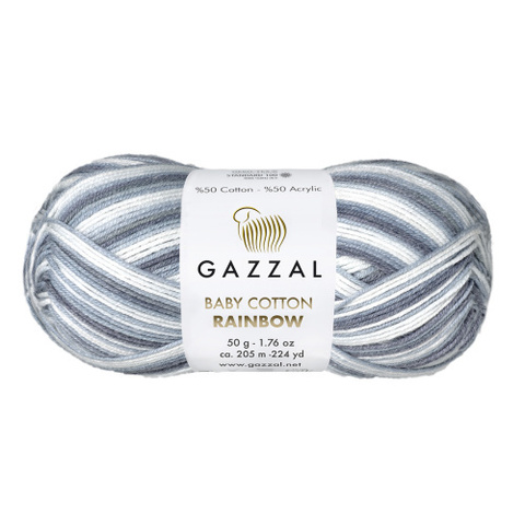 Пряжа Baby Cotton Rainbow, 50г, 205м, 50%хлопок, 50%акрил (цена за уп.)