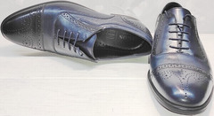 Модные туфли броги оксфорды мужские Ikoc 3805-4 Ash Blue Leather.