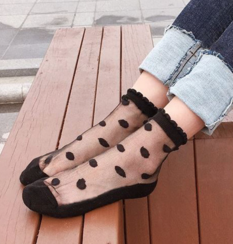 Sock See through - Dots (Black) 1ea