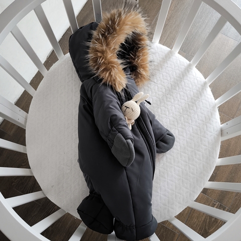 Комбинезон детский, зимний, от 3-6 мес, серый