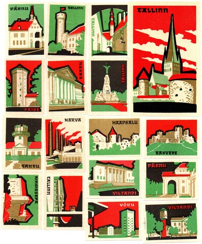 Набор спичечных этикеток - Города Эстонской ССР - кабинетка и 16 стандартов