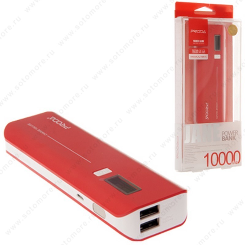 Аккумулятор внешний универсальный Proda V6i Jane 10000 мАч 1*USB 2.0A красный