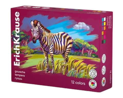 Гуашь ErichKrause Safari с УФ защитой яркости 12 цветов по 20 мл Арт.61423