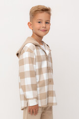 рубашка  для мальчика  КР 302681/темно-бежевый,клетка виши к534