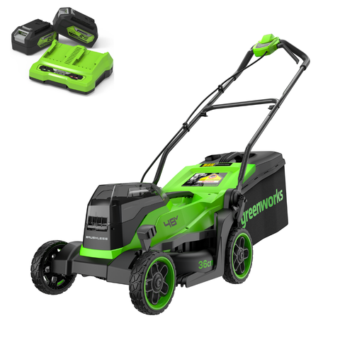 Газонокосилка Greenworks GD24X2LM361K4 2×24V (36 см) аккумуляторная, c 2×АКБ 4А/ч и двойным ЗУ