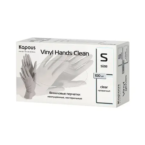 Виниловые перчатки неопудренные, нестерильные «Vinyl Hands Clean», прозрачные, 100 шт., S