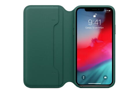 Кожаный чехол Leather Folio для iPhone XS, Forest Green (MRWY2ZM/A)