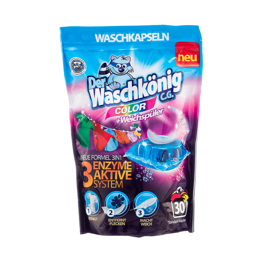 Der Waschkonig C.G. Mega Capsules Сolor Капсулы для стирки 30 шт. - купить  по выгодной цене | Besen shop. Магазин товаров для дома и бытовой химии.