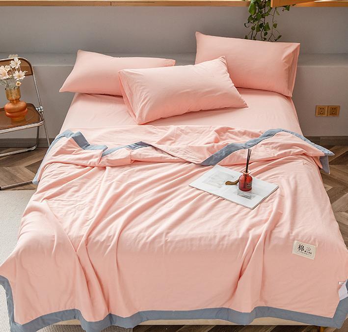 Комплект постельного белья Семейный (2 одеяла) Хлопок розовый однотонный