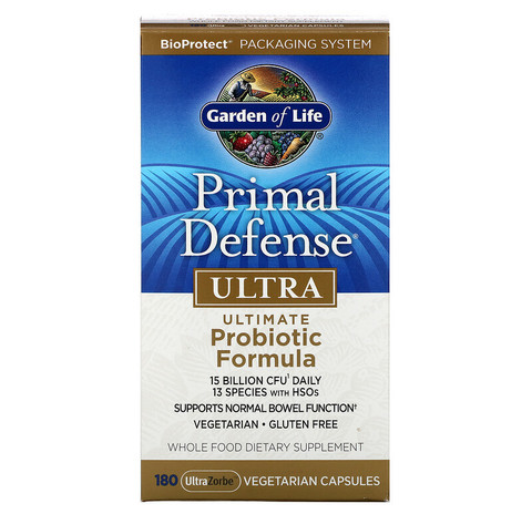 Garden of Life, Primal Defense, Ultra, универсальная пробиотическая формула, 180 вегетарианских капсул UltraZorbe
