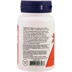 Now Foods, жевательный витамин D-3, с фруктовым вкусом, 1000 МЕ, 180 жевательных таблеток