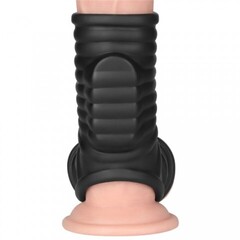 Насадка на пенис с рукавом для мошонки Lovetoy Knights Ring Wave с вибрацией черная