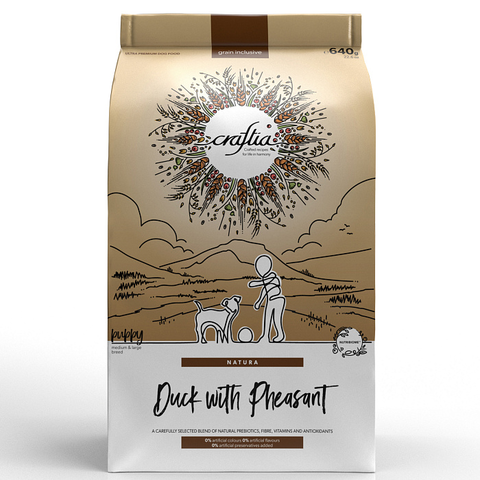 Сухой корм CRAFTIA NATURA для щенков средних и крупных пород из утки с фазаном 640 г