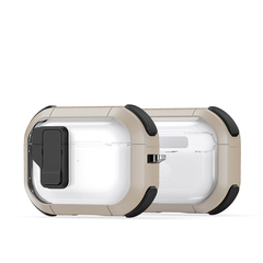 Чехол от Dux Ducis с замком для AirPods Pro 2, прозрачный с вставками золотистого цвета (GoldBlack), серия PECN Series Case, в комплекте с карабином