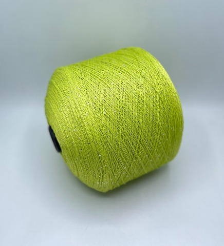 Бобинная пряжа (пр.Италия),Linette Pailletes, 450/100гр, 80% Лен, 20% Полиэстер(пайетка), цвет-Зеленое яблоко+пайетка. арт.36746