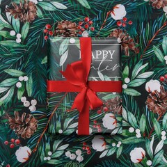 Упаковочная бумага глянцевая, Happy winter, Зимний хлопок, Темно-зеленый, 0,7*1 м, 5 листов