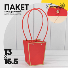 
          Пакет подарочный 15.5х13х9.5см Ваза для цветов с золотой рамкой (Красный)