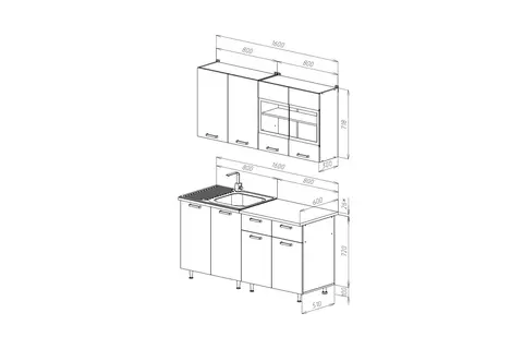 ЛДСП Кухня Гранд 1,6м (490) (Юкон/Белый, Белый (Антарес))