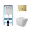 Aqueduto AQDS251 AQD комплект: TECNICA Novo Система инсталляции для подвесного унитаза, RETANGULO Novo Панель смыва, шлифованное золото, CONE Унитаз подвесной 525*360 безободковый, сиденье с микролифтом, белый глянцевый