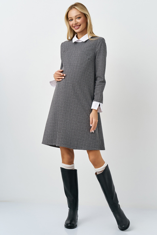 Платье для беременных 16439 серая клетка