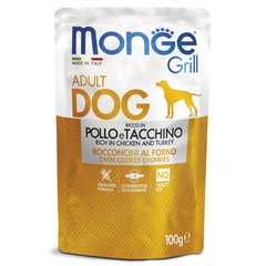 Влажный корм Monge Dog Grill для собак с курицей и индейкой, паучи 100 г - 24 шт