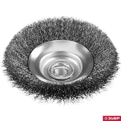 ЗУБР 100 мм, витая стальная латунированная проволока 0.3 мм, коническая щетка-крацовка для УШМ, Профессионал (35265-100)