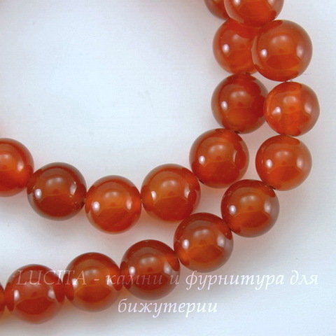 Бусина Сердолик (тониров), шарик, цвет - янтарно-коричневый, 8 мм, нить