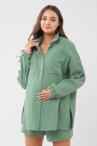 Рубашка для беременных 13719 зеленый гранит