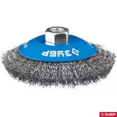 ЗУБР 100 мм, витая стальная латунированная проволока 0.3 мм, коническая щетка-крацовка для УШМ, Профессионал (35265-100)