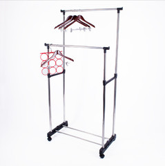 Двойная напольная передвижная стойка для одежды DOUBLE-POLE TELESCOPIC CLOTHES RACK