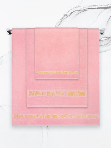 Полотенце махровое с жаккардовым золотистым бордюром «Золотая Дубрава» персикового цвета