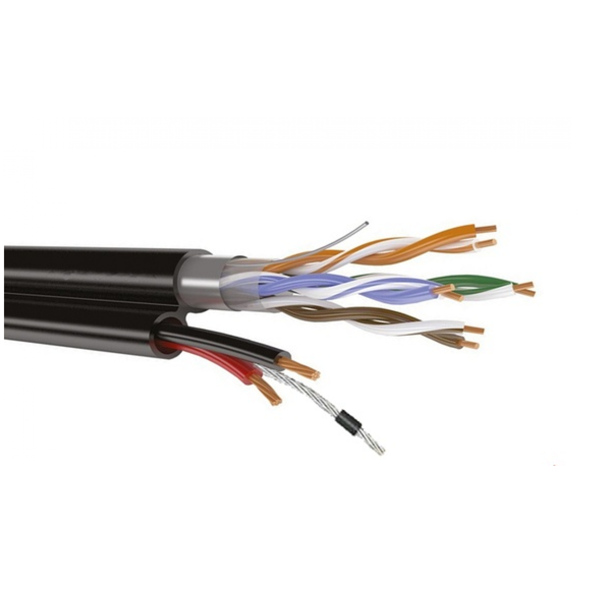 Комбинированный кабель витая пара+питание UTPmixed 4pair Cat5e + 2*0.75  (внешний с тросом) (бухта 200 м) купить недорого с доставкой в  интернет-магазине 