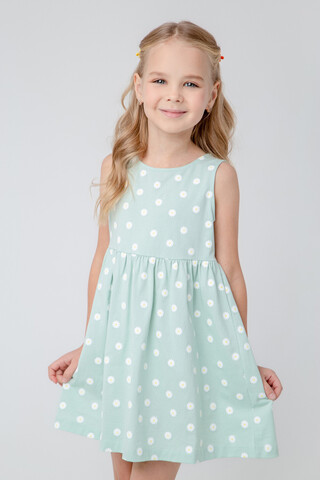 Платье  для девочки  КР 5589/голубая дымка,маленькие ромашки к398