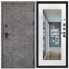 Купить Входная дверь Прогресс Лайт ПВХ тёмный бетон панель ПВХ белая шагрень с зеркалом